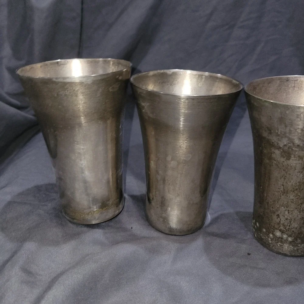 Set Of 4 Vintage Nickel Silver Tumblers Cups Metal Drinkware Bar